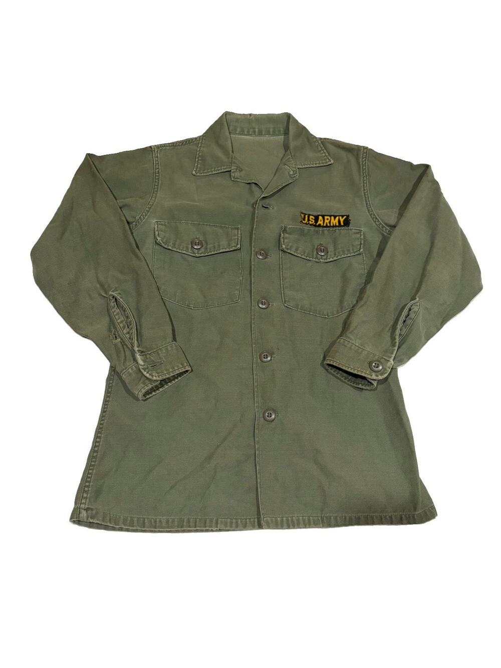 US Army OG-107 Vintage 60s/70s Sateen Utility Green Shirt Military Size Small